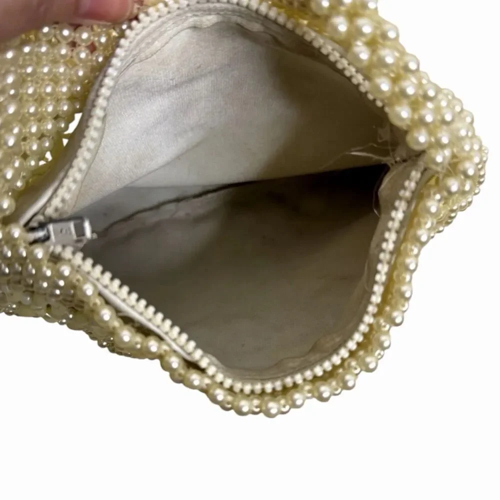 Faux Pearl Purse Bag Single Handle Zip Top Ivory